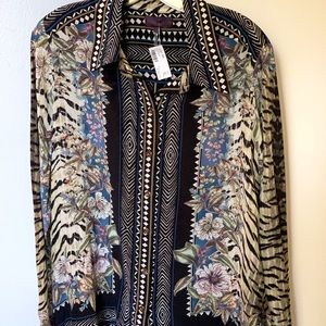 NWT HALE BOB Gorgeous 100% Silk Versace Print  Button Down Blouse
